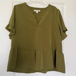 Michael Kors Army Green Ruffle Sleeve Blouse